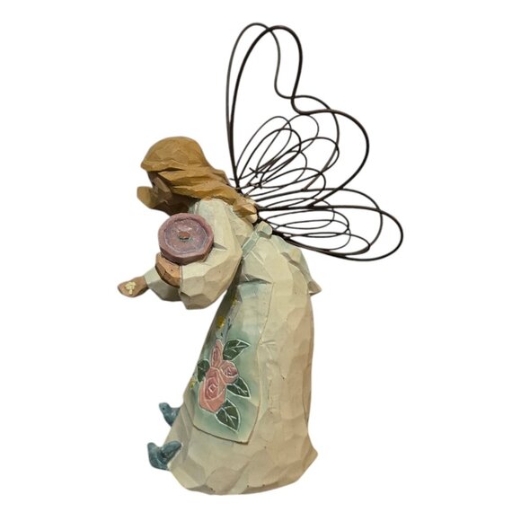 Angel Figurine Feeding Blue Birds Bluebirds Wire Wings AS IS - Picture 2 of 16